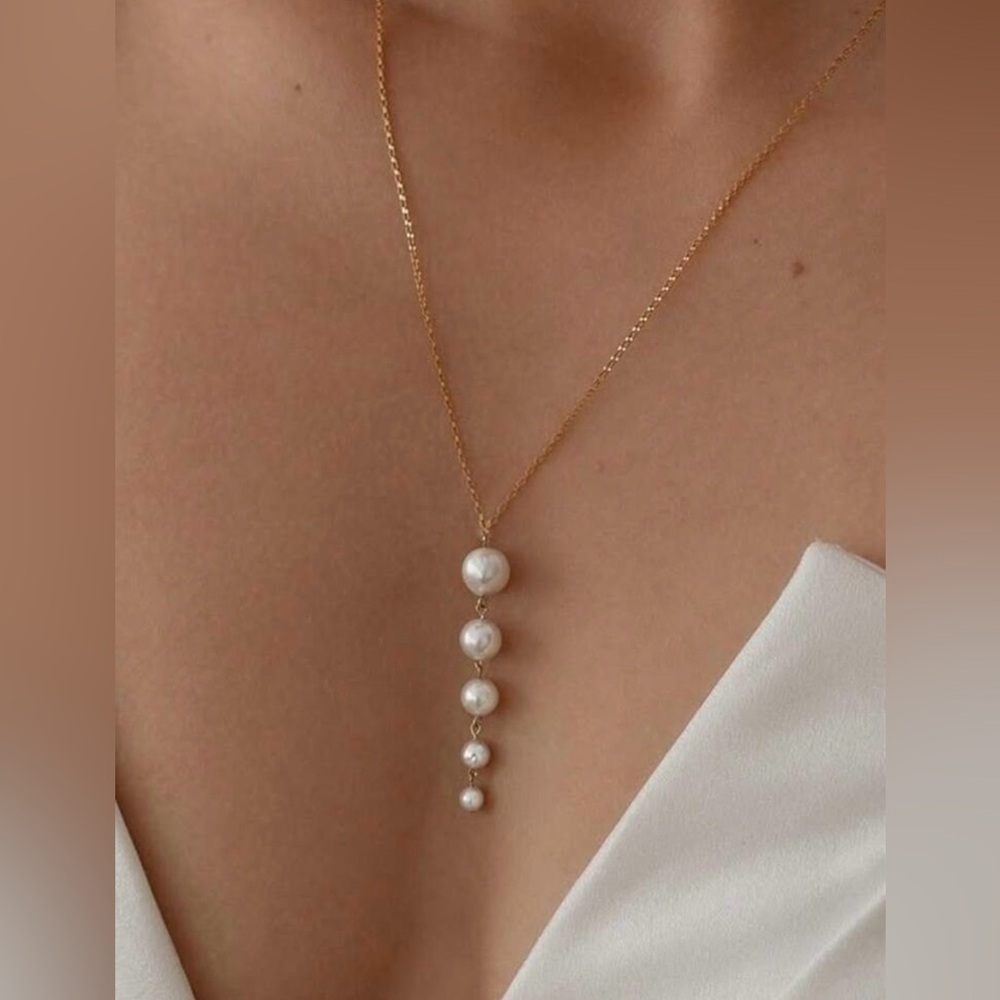 Women’s Pendant Gold Faux Pearl Drop Necklace Boho Elegant